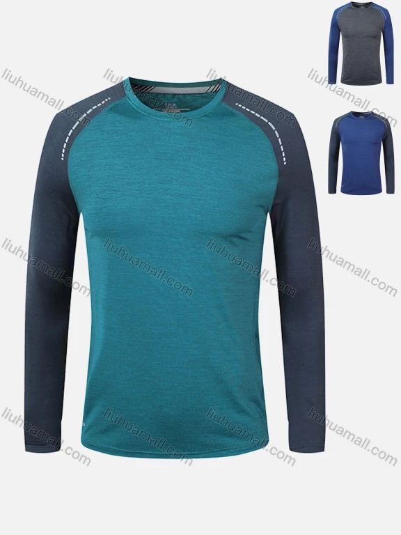 Wholesale Men's Round Neck Long Sleeve Colorblock Running Workout Pullover Sweatshirt T202#