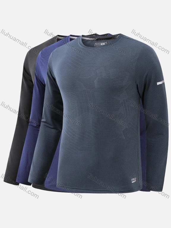 Wholesale Men's Round Neck Long Sleeve Plain Jacquard Running Workout Pullover Sweatshirt T211#