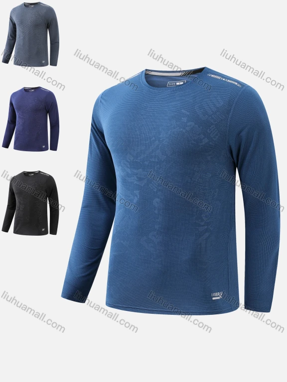 Wholesale Men's Round Neck Long Sleeve Plain Jacquard Workout Running Pullover Sweatshirt T212#