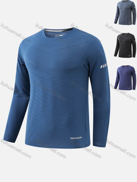Wholesale Men's Round Neck Long Sleeve Solid Jacquard Letter Print Workout Running Pullover Sweatshirt T213#