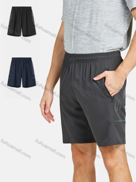 Wholesale Men's Athletic Reflective Stripes Plain Running Shorts With Zipper Pockets