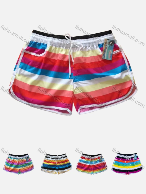 Wholesale Women's Vacation Stiching Color Pockets Drawstring Beach Shorts