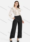Wholesale Women's Casual Plain Lantern Sleeve V-Neck Lace Ruffle Trim Blouse - Liuhuamall