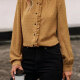 Women's Casual Plain Swiss Dot Ruffle Trim Stand Collar Buttons Down Long Sleeve Blouse Amber Clothing Wholesale Market -LIUHUA