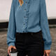 Women's Casual Plain Swiss Dot Ruffle Trim Stand Collar Buttons Down Long Sleeve Blouse 9# Clothing Wholesale Market -LIUHUA