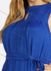 Wholesale Women's Linen Plain Sleeveless Keyhole Neck Midi Dress With Belt - Liuhuamall