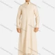 Wholesale Men's Modest Striped Print Stand Collar Button Front Patch Pocket Middle East Dubai Ramadan Muslim Robe NZ-01# Beige Clothing Wholesale Market Liuhua