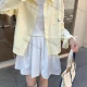 Wholesale Women's 2026 New Korean Style 100% Cotton Solid Color Open Front Shirt, Embroidered Short Sleeve Polo Collar Casual Blou Yellow Clothing Wholesale Market Liuhua
