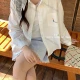 Wholesale Women's 2026 New Korean Style 100% Cotton Solid Color Open Front Shirt, Embroidered Short Sleeve Polo Collar Casual Blou White Clothing Wholesale Market Liuhua