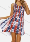 Wholesale Women's Casual Scoop Neck Pleated Flag Print Racerback Tank Dress 9136# - Liuhuamall