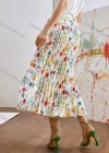 Wholesale Women's Casual Elastic Waist Floral Midi Pleated Skirt AY256# - Liuhuamall