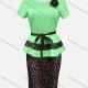 Wholesale Women's Casual Round Neck Short Sleeve T-shirt & Leopard Print Knee Length Skirts With Belt 2 Piece Set Light Green Clothing Wholesale Market Liuhua