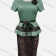 Wholesale Women's Casual Round Neck Short Sleeve T-shirt & Leopard Print Knee Length Skirts With Belt 2 Piece Set Forest Green Clothing Wholesale Market Liuhua
