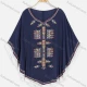 Wholesale Women's Boho Notched Neck Bat Sleeve Embroidery Poncho 8604# Navy Clothing Wholesale Market Liuhua