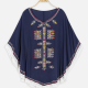 Women's Vintage Notched Neck Bat Sleeve Embroidered Oversized Poncho Navy Clothing Wholesale Market -LIUHUA