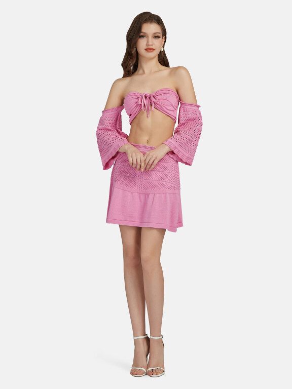 Women's Sexy Lace Up Half Sleeve Chest Top 2-piece Set AF0044#, Clothing Wholesale Market -LIUHUA, WOMEN, Sets