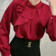 Women's Causal Long Sleeve Plain Ruched Blouse Red Clothing Wholesale Market -LIUHUA