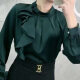 Women's Causal Long Sleeve Plain Ruched Blouse Dark Green Clothing Wholesale Market -LIUHUA