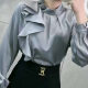 Women's Causal Long Sleeve Plain Ruched Blouse Gray Clothing Wholesale Market -LIUHUA