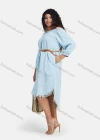 Wholesale Women's Denim Off Shoulder Frayed Raw Hem Button Down Knee Length Dress With Belt - Liuhuamall