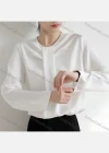 Wholesale Women's Casual Long Sleeve Crew Neck Plain Blouse - Liuhuamall