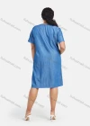 Wholesale Women's Plus Size Round Neck Plain Button Straight Denim Dress - Liuhuamall
