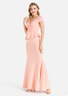 Wholesale Women's Elegant Wrap V Neck Rhinestone Pearl Decor Pleated Ruched Zip Back Mermaid Evening Dress - Liuhuamall