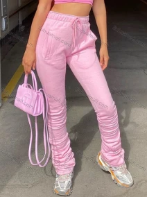 Wholesale Women's Casual Plain High Waist Drawstring Pockets Pants A20565P#, LIUHUA CLOTHING WHOLESALE