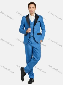 Wholesale Men's Fashion Pockets Lapel Contrast Blazer & Double Breasted Vest & Pants 3 Piece Sets 1545-8884#, LIUHUA CLOTHING WHOLESALE