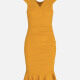 Women's Casual V Neck Cap Sleeve Plain Mermaid Dress Orange Clothing Wholesale Market -LIUHUA