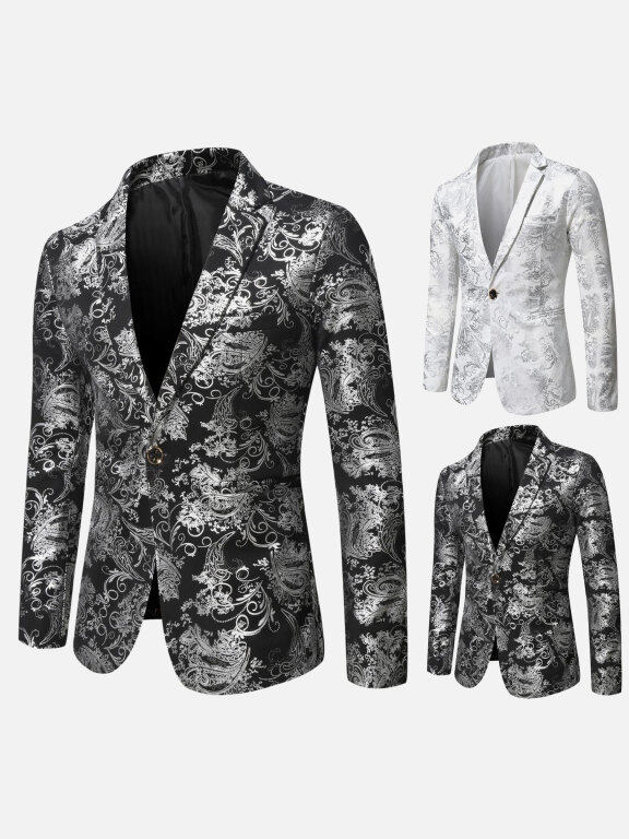 Men's Formal Paisley Print Lapel Patch Pocket One Button Evening Suit Jacket, Clothing Wholesale Market -LIUHUA, 