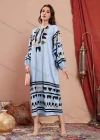 Wholesale Women's Casual Keyhole-Neck Long Sleeve Lace Up Pattern Midi Dress AY213# - Liuhuamall
