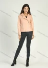 Wholesale Women's Casual Long Sleeve Lapel Plain Zipper Leather Jacket With Zipper Pockets - Liuhuamall