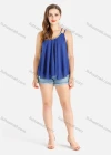 Wholesale Women's Casual Metal Decor Ruched Chiffon Cami Top - Liuhuamall
