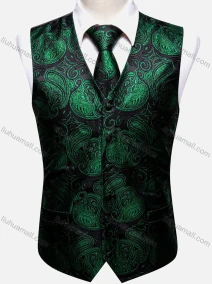 Wholesale Men's Formal Paisley Print Silky Waistcoat With Necktie 2-piece Set, LIUHUA CLOTHING WHOLESALE