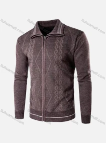 Wholesale Men's Casual Long Sleeve Texture Full Zip Lapel Cable Knit Sweater Jacket, LIUHUA CLOTHING WHOLESALE