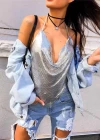 Wholesale Women's Sexy Halter Cowl Neck Sequin Bandana Hem Top 2494# - Liuhuamall