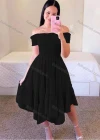 Wholesale Women's Sexy Shirred Off Shoulder Short Sleeve Plain Short Cocktail Dress - Liuhuamall