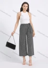 Wholesale Women's Casual Straight Loose Fit Allover Print Cropped Wide leg Pant With Belt - Liuhuamall