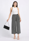 Wholesale Women's Casual Straight Loose Fit Allover Print Cropped Wide leg Pant With Belt - Liuhuamall