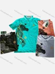 Wholesale Men's Short Sleeve Horse Print Polo Shirt, LIUHUA CLOTHING WHOLESALE