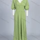 Wholesale Women's Casual Pin Dot V Neck Shirred Ruched High Waist Wide Leg Jumpsuit 1881# Green Clothing Wholesale Market Liuhua
