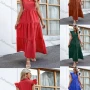 Wholesale Women's Casual Plain Notched Neck Ruched Ruffle Sleeve Maxi Dress preview