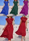 Wholesale Women's Casual Plain Button Front Ruffle Trim Midi Dress With Belt - Liuhuamall