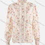 Wholesale Women's Chiffon Mock Neck Button Front Lace Trim Allover Floral Print Casual Shirt AY014# preview