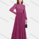 Wholesale Women's Chiffon Plain Mock Neck Long Sleeve Pleated Zip Back Maxi Dress 2# Clothing Wholesale Market Liuhua