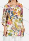 Wholesale Women's Casual Notched Neck Long Sleeve Plant Print Blouse - Liuhuamall
