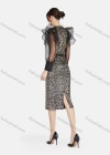 Wholesale Women's Elegant Leopard Print Mesh Splicing Wrap V Neck Lantern Sleeve Midi Dress With Belt - Liuhuamall