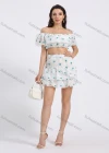 Wholesale Women's Off Shoulder Layered Sleeve 3D Floral Crop Top 2 Piece Set - Liuhuamall