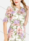 Wholesale Women's Casual Floral Print Notched Neck Tie Front Flounces Short Sleeve Knee Length Dress With Belt  - Liuhuamall